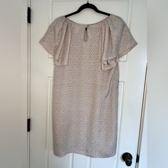 Francesca’s Ruffle sleeve lined shift dress with navy ribbon belt. - Picture 6 of 8